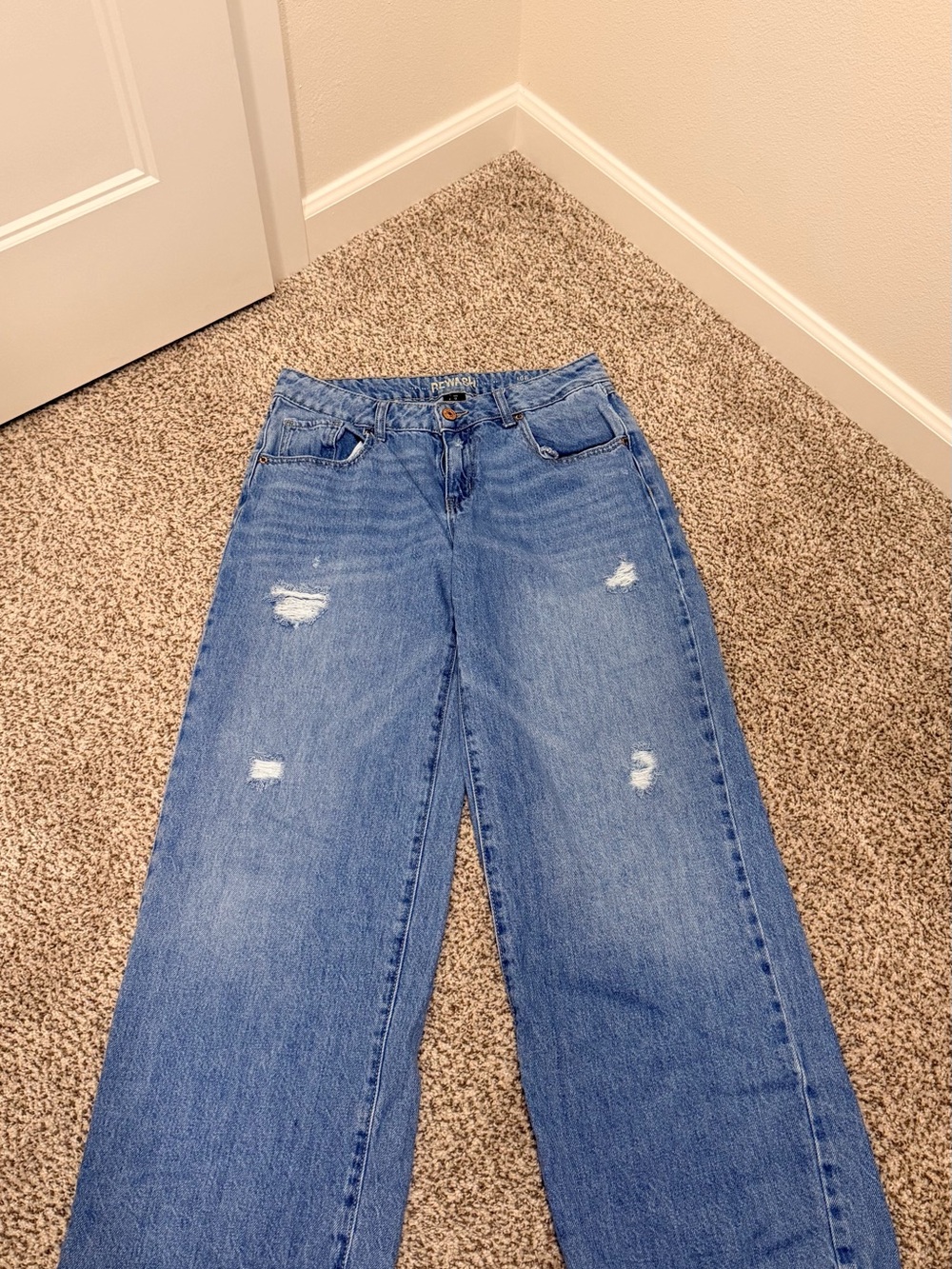 Rewash Light Blue Wide-Leg Distressed Jeans